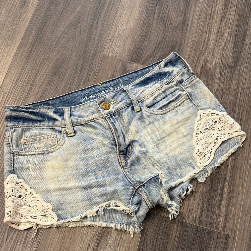 American Eagle Outfitters Light Blue Jean Shorts with Lace